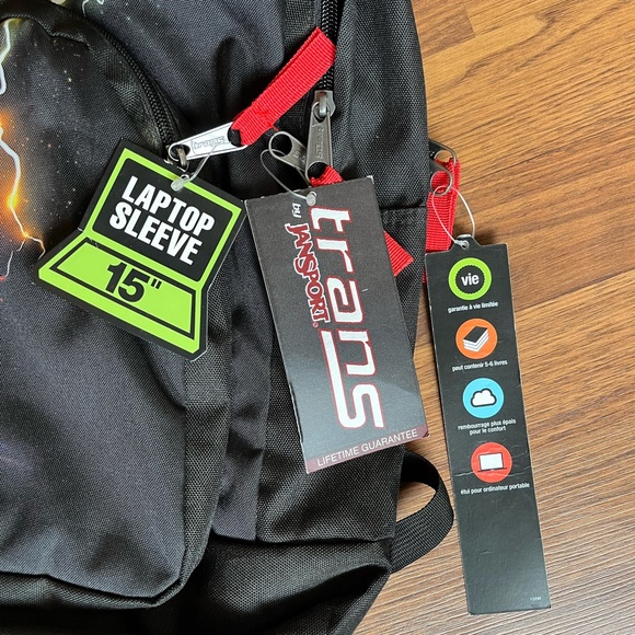 NWT JanSport Black Backpack with lightening Accents - Picture 2 of 6